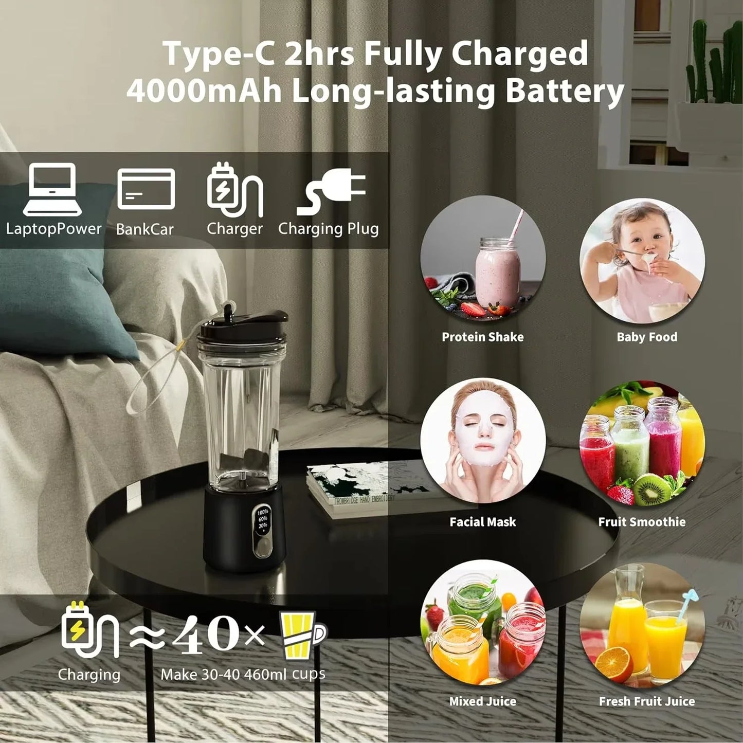 300W Portable USB Juicer Blender Cup